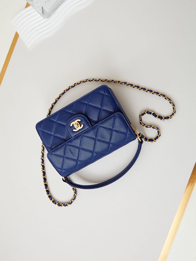 2024 CC original grained calfskin small flap bag AS5165 blue