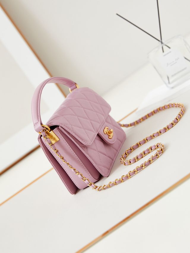 2024 CC original grained calfskin small flap bag AS5165 pink