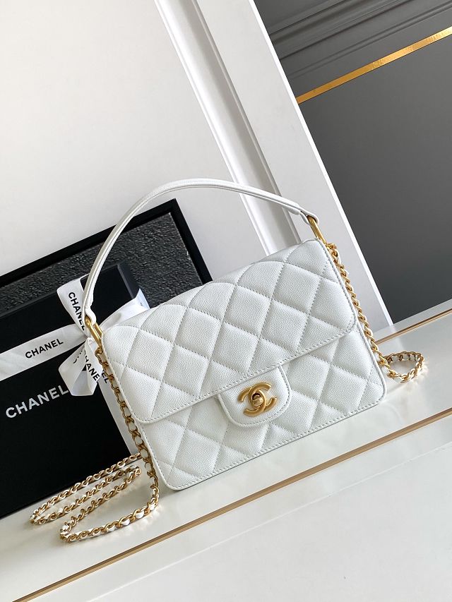 2024 CC original grained calfskin small flap bag AS5165 white