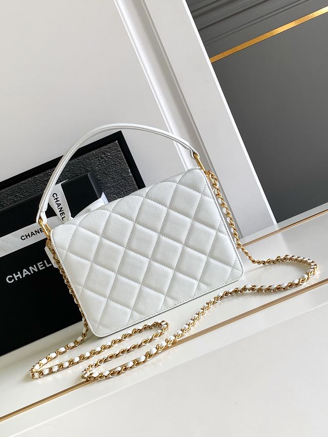 2024 CC original grained calfskin small flap bag AS5165 white