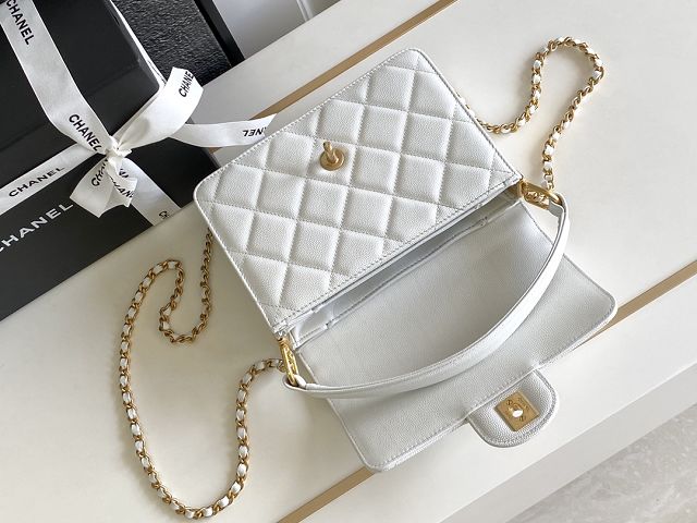 2024 CC original grained calfskin small flap bag AS5165 white