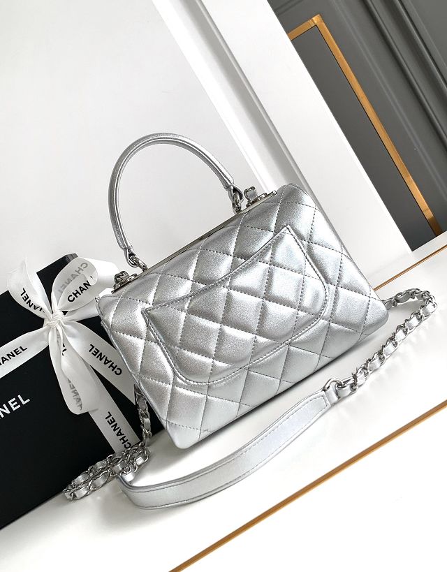 CC original lambskin mini top handle flap bag AS4654 silver