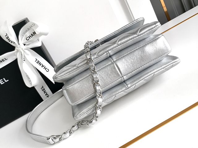 CC original lambskin mini top handle flap bag AS4654 silver