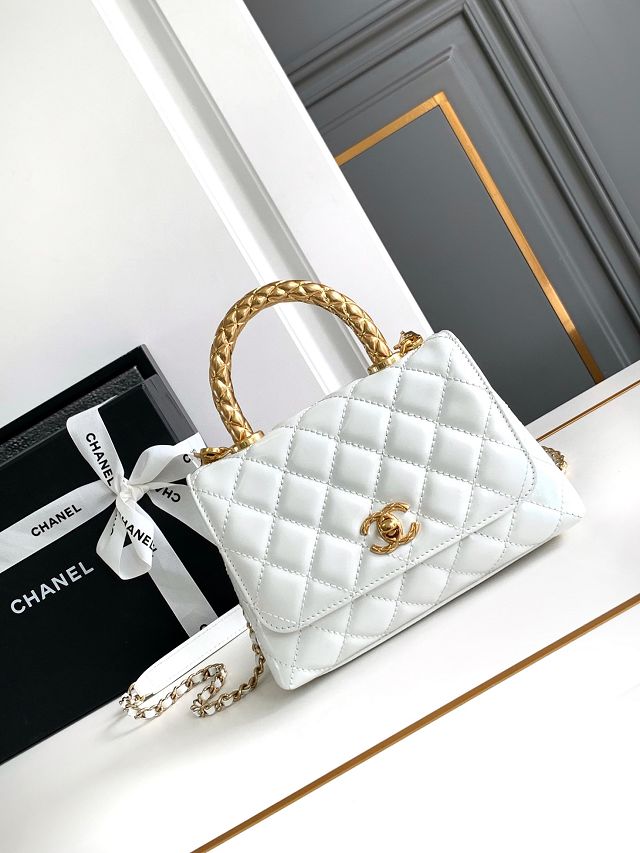 CC original calfskin mini coco handle bag AS2215 white