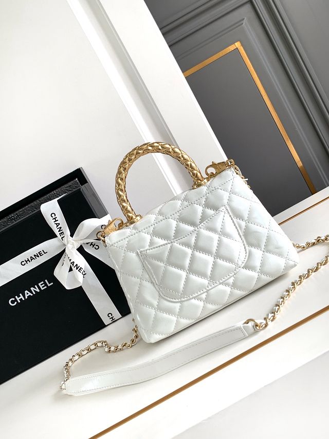 CC original calfskin mini coco handle bag AS2215 white