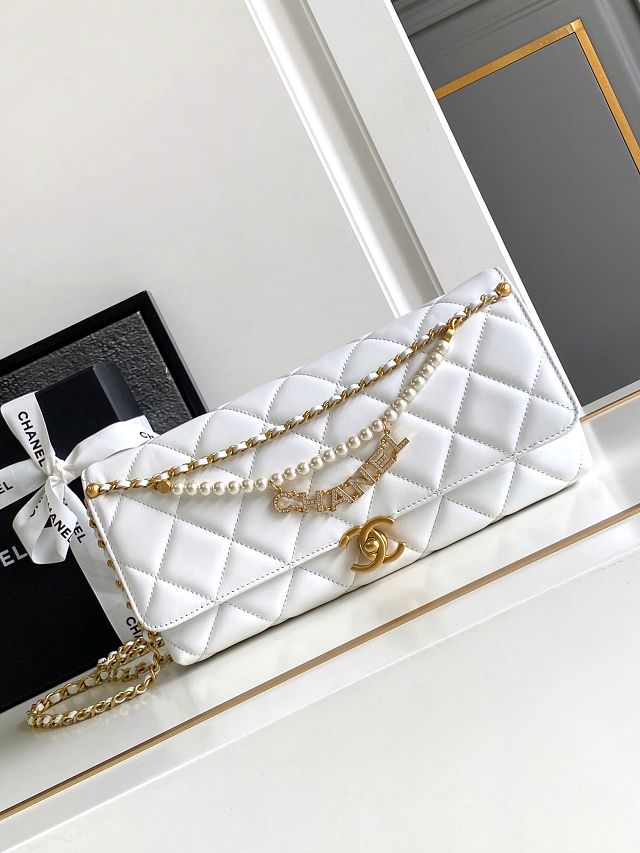 CC original lambskin clutch with chain AP5001 white