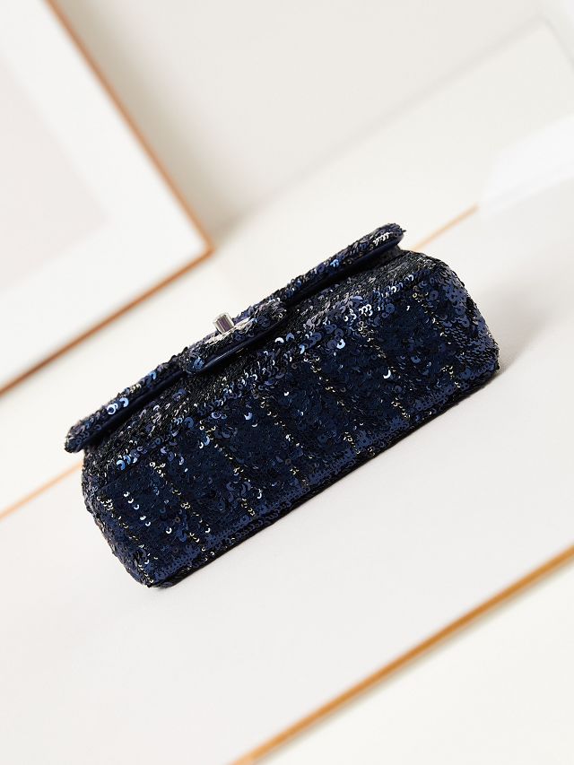 CC original sequins mini flap bag AS3269 navy blue