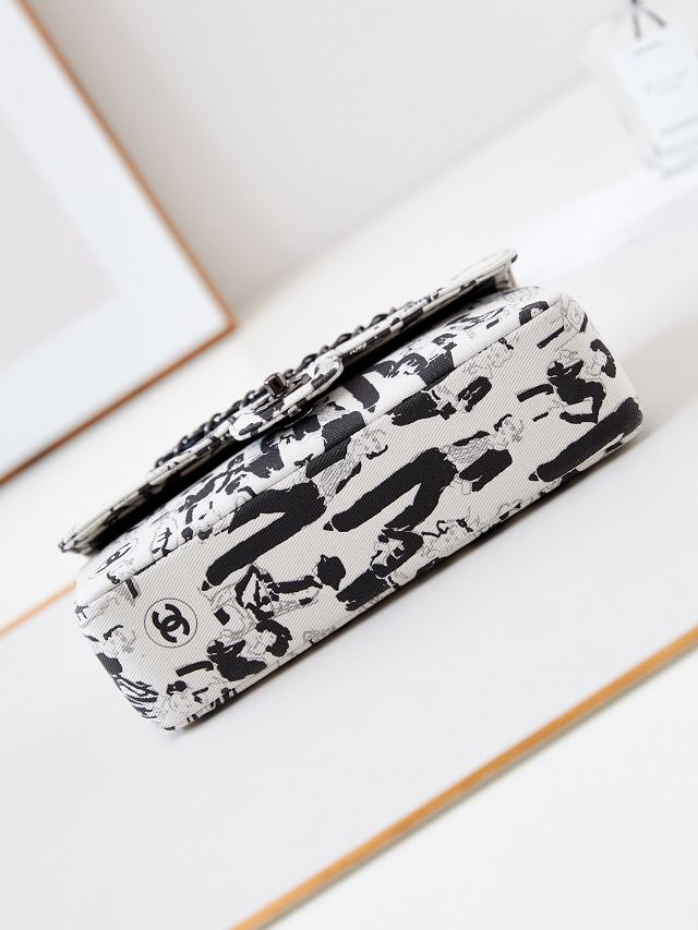 CC original fabric medium flap bag A01112 white&black