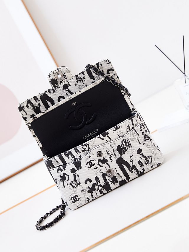 CC original fabric medium flap bag A01112 white&black