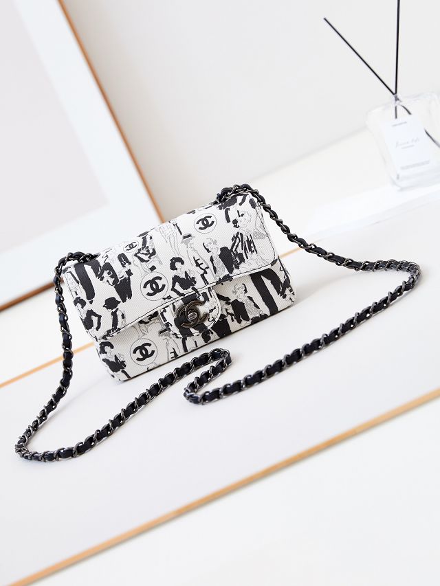 CC original fabric mini flap bag A69900 white&black