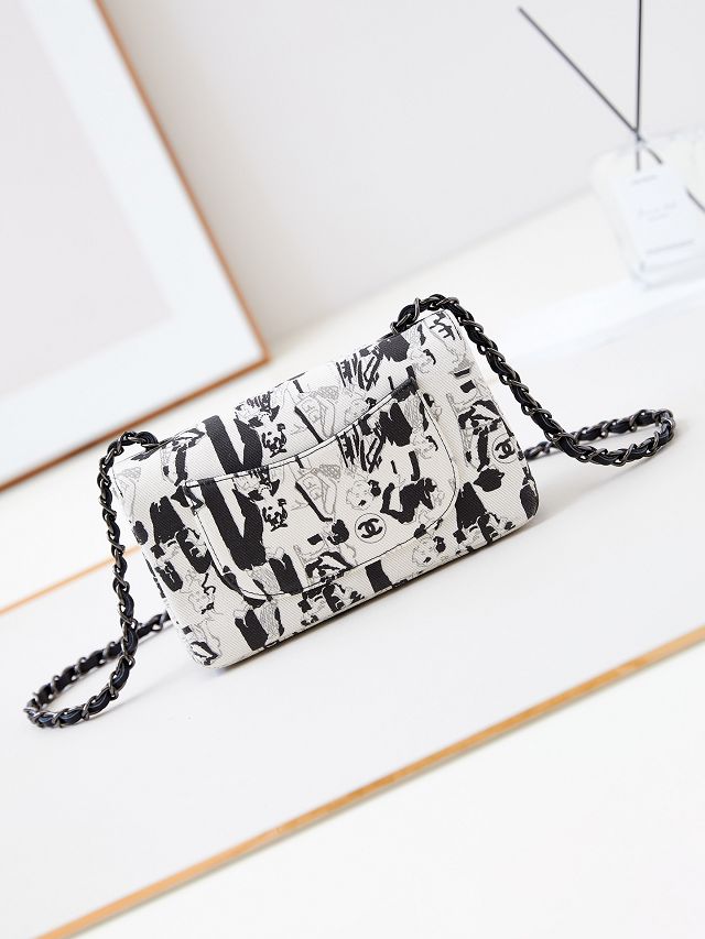 CC original fabric mini flap bag A69900 white&black