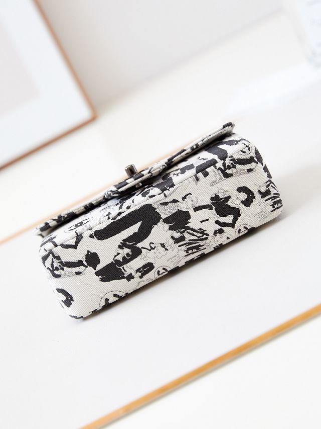 CC original fabric mini flap bag A69900 white&black