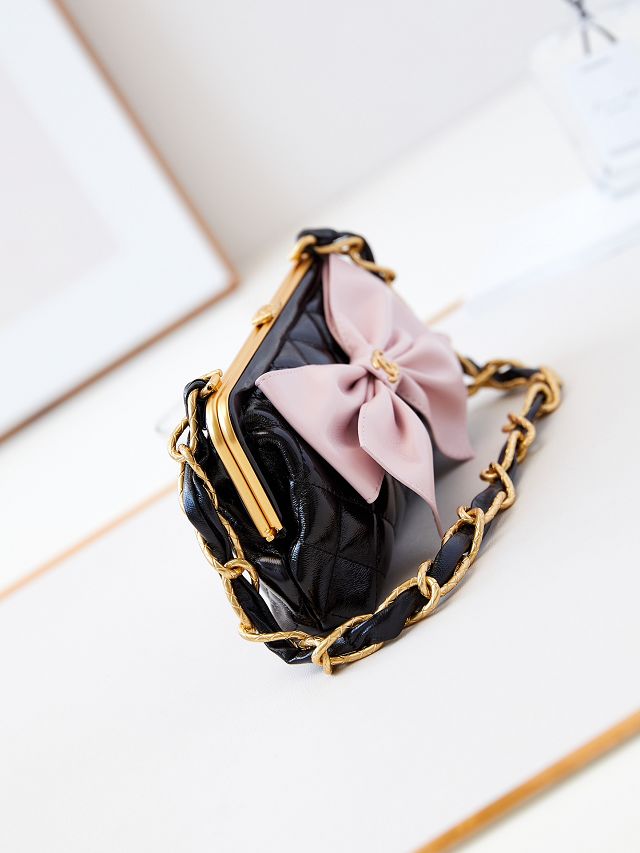 CC original lambskin clutch with chain AP4027 black&pink