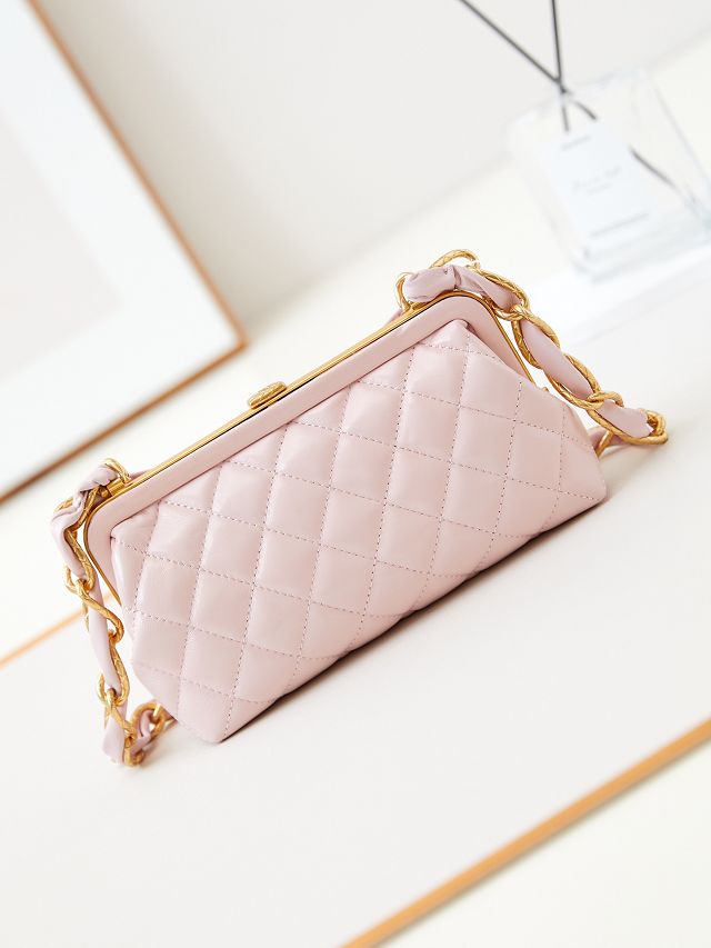 CC original lambskin clutch with chain AP4027 pink