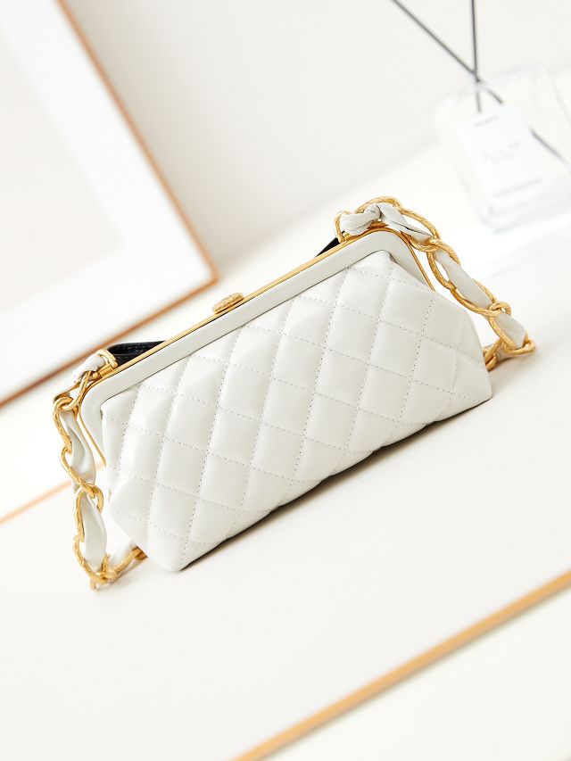 CC original lambskin clutch with chain AP4027 white&black