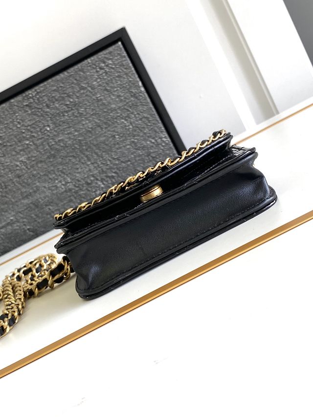 CC original patent calfskin clutch with chain AP4014 black