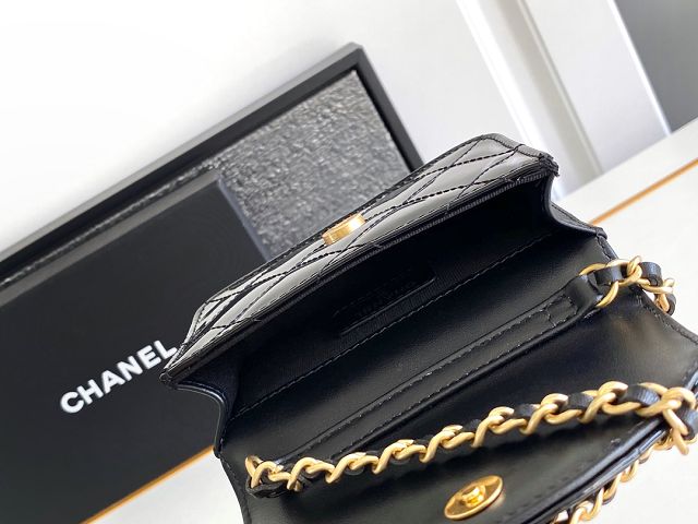 CC original patent calfskin clutch with chain AP4014 black