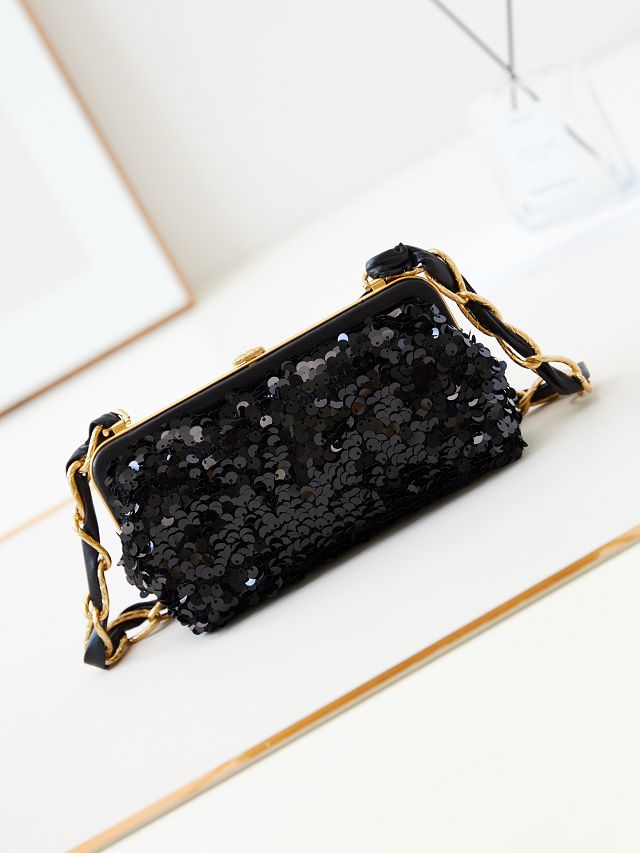 CC original sequins clutch with chain AP4027 black