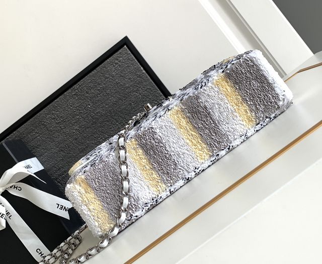 CC original sequins medium flap bag A01112 white&black