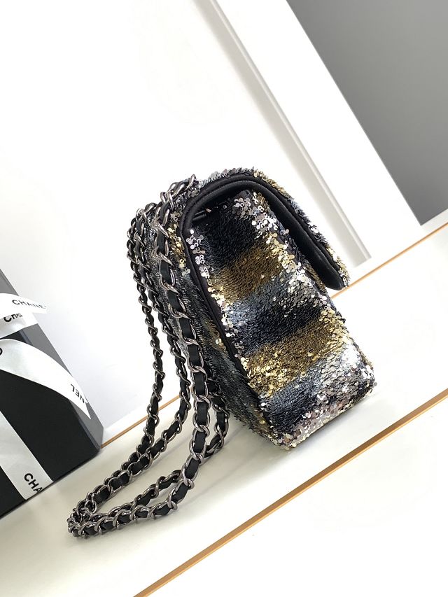 CC original sequins mini flap bag A69900 black&gold