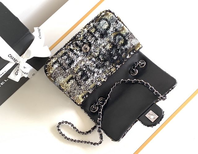 CC original sequins mini flap bag A69900 black&gold