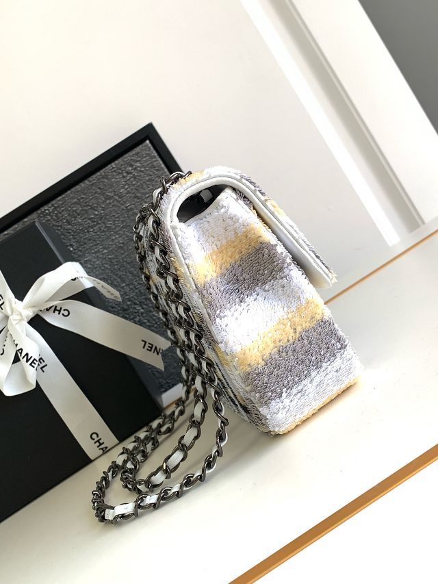 CC original sequins mini flap bag A69900 white&black