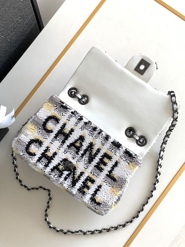 CC original sequins mini flap bag A69900 white&black