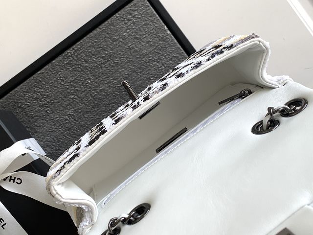 CC original sequins mini flap bag A69900 white&black