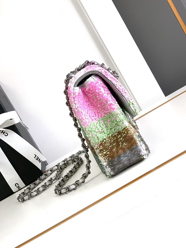 CC original sequins mini flap bag AS2090 pink&green