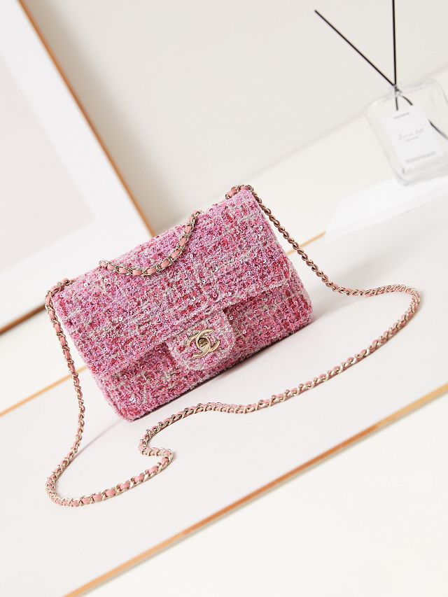 CC original sequins mini flap bag AS3269 pink