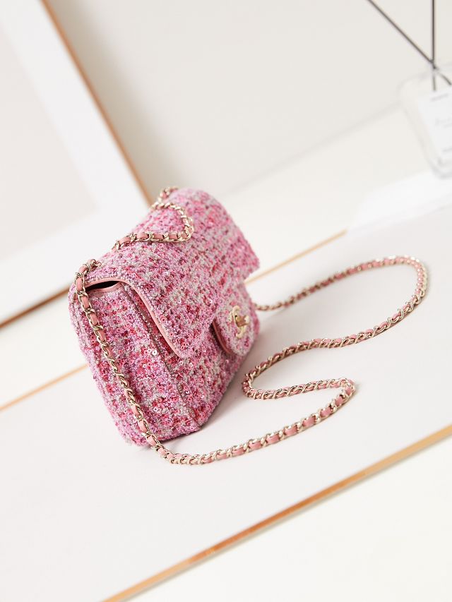 CC original sequins mini flap bag AS3269 pink