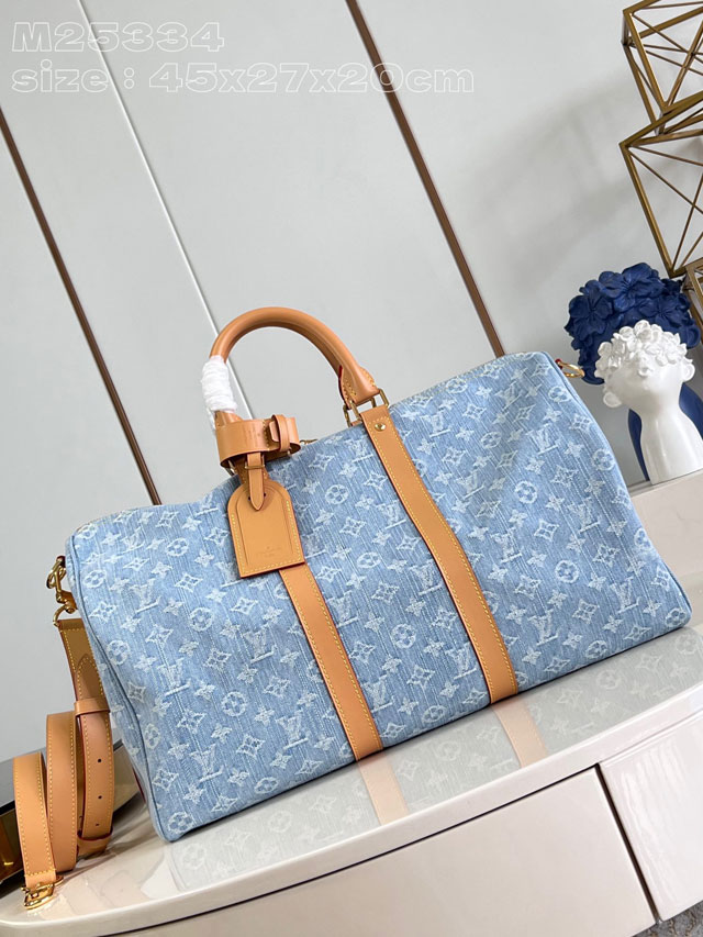 Louis vuitton original denim keepall 45 M25334 light blue