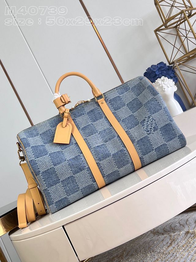 Louis vuitton original denim keepall 50 N40739 blue