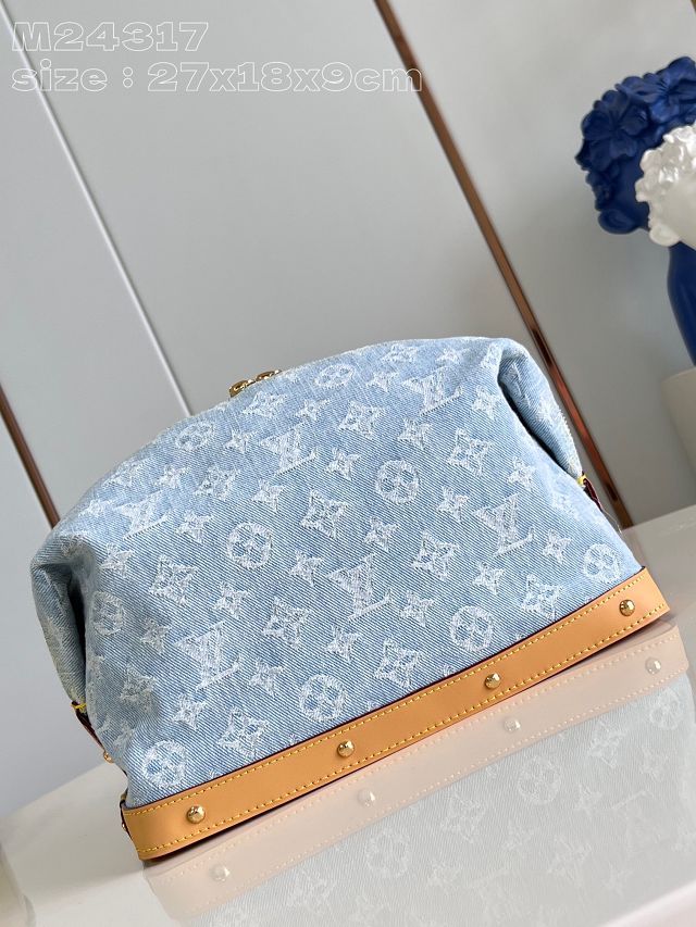 Louis vuitton original denim pochette cosmetique M24317 light blue