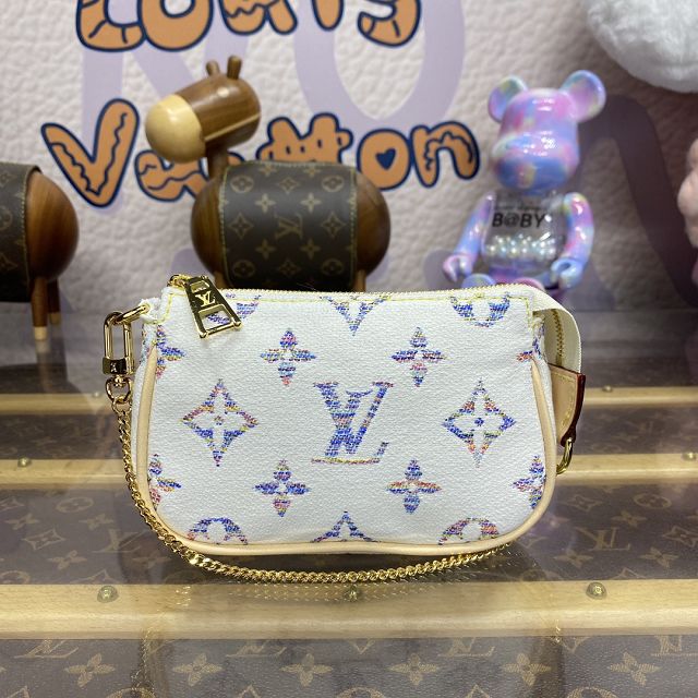 Louis vuitton origianl denim mini pochette accessoires M58009 white