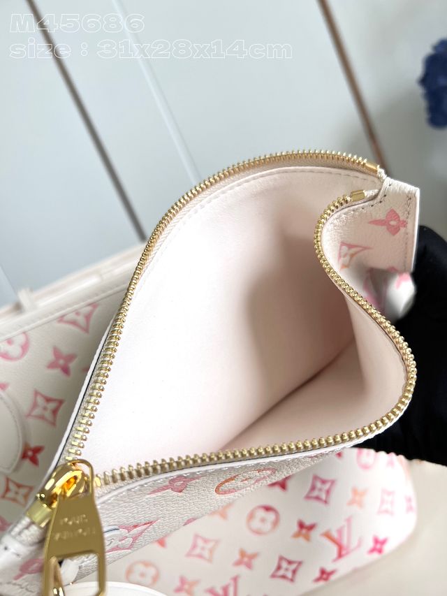 Louis vuitton original calfskin neverfull mm M47080 white&pink