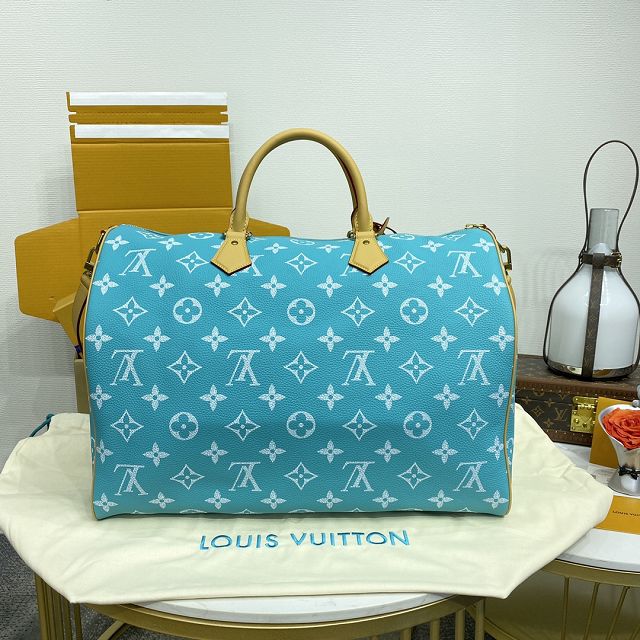 Louis vuitton original soft calfskin speedy P9 50 M11565 turquoise