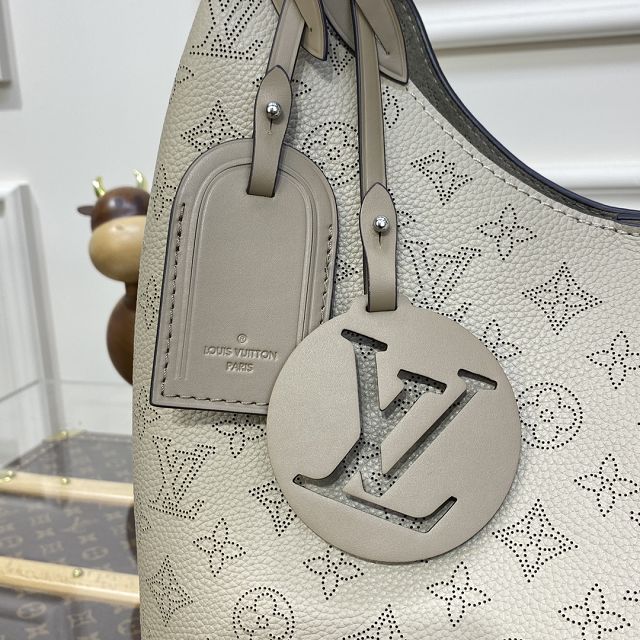 Louis vuitton original mahina leather carmel hobo bag M53188 grey