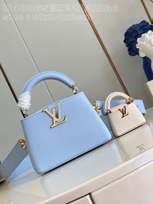 Louis vuitton original calfskin capucines mini handbag M24563 blue