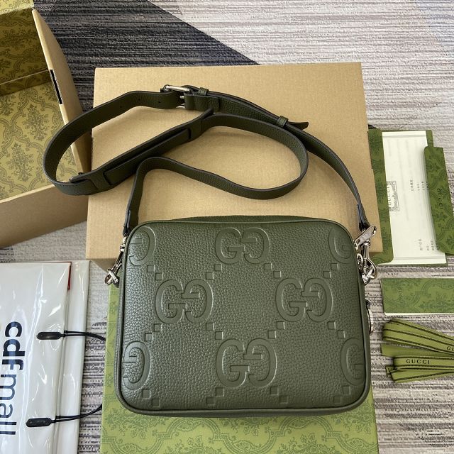 GG original calfskin jumbo GG small crossbody bag 794088 green