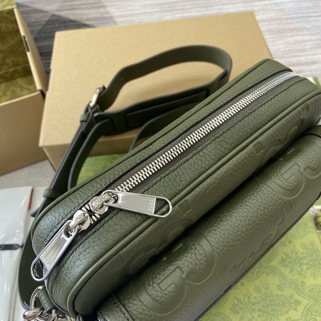 GG original calfskin jumbo GG small crossbody bag 794088 green