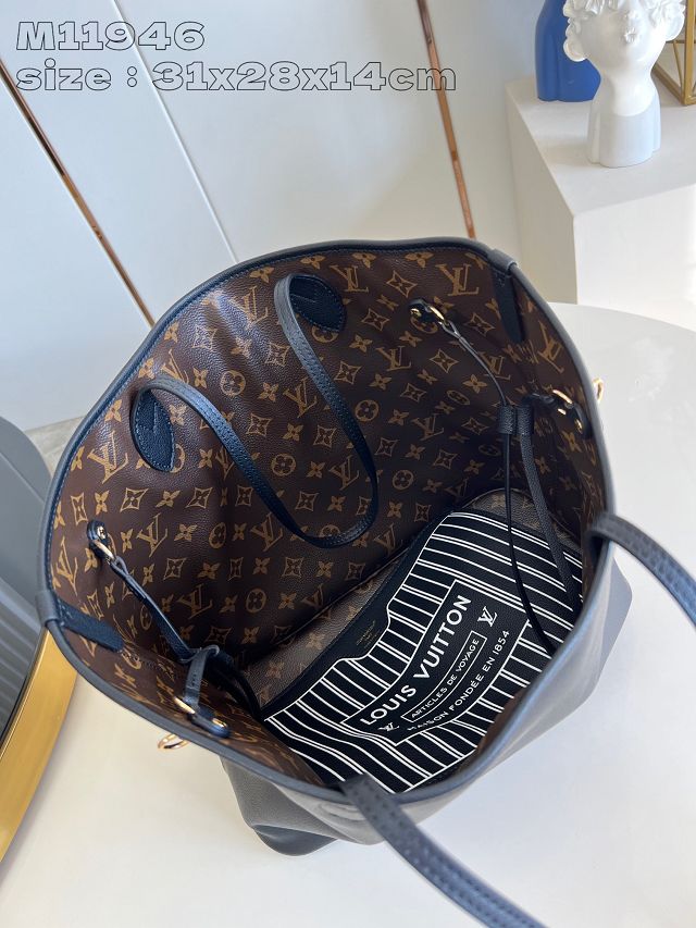 Louis vuitton original calfskin&canvas neverfull Inside out MM M11946 black