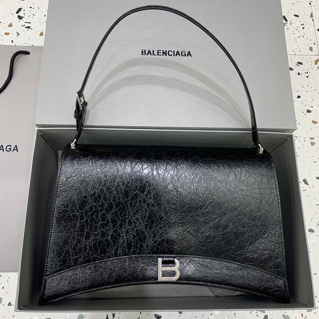 Balenciaga original calfskin crush large shoulder bag 7263322 black