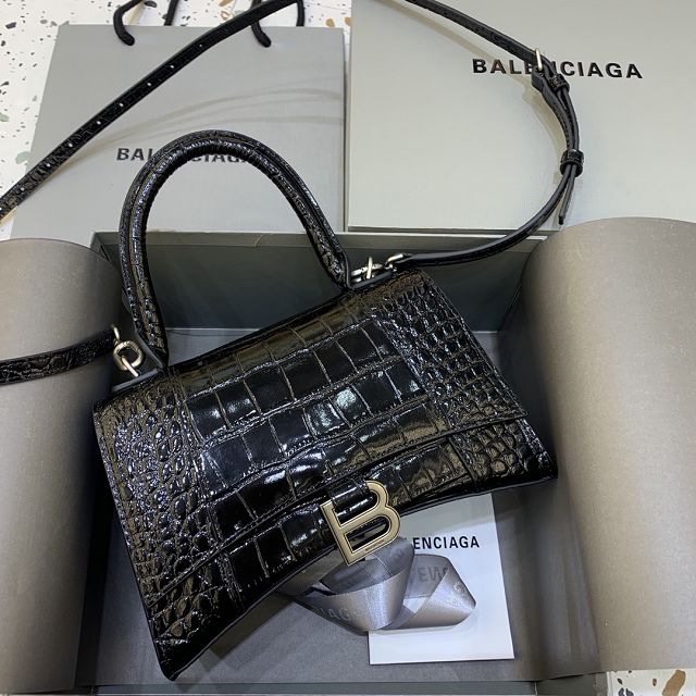 Balenciaga original crocodile calfskin hourglass small handbag 5935461 black