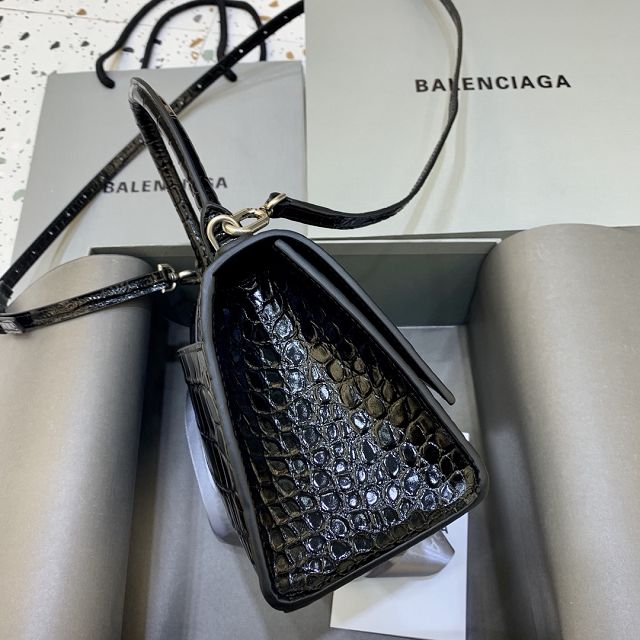 Balenciaga original crocodile calfskin hourglass small handbag 5935461 black