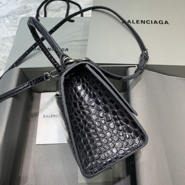 Balenciaga original crocodile calfskin hourglass small handbag 5935461 black