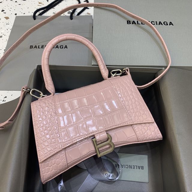 Balenciaga original crocodile calfskin hourglass small handbag 5935461 pink