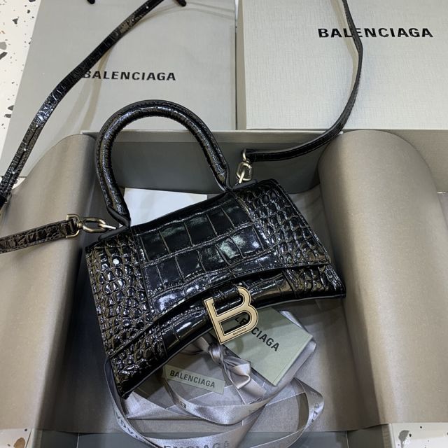 Balenciaga original crocodile calfskin hourglass xs handbag 5928331 black