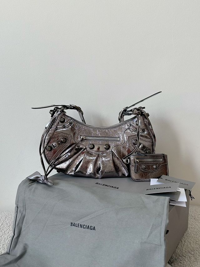 Balenciaga original lambskin le cagole small shoulder bag 6713071 silver