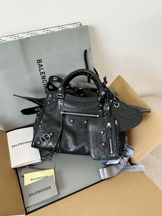 Balenciaga original  lambskin neo cagole xs city handbag 700940210 black